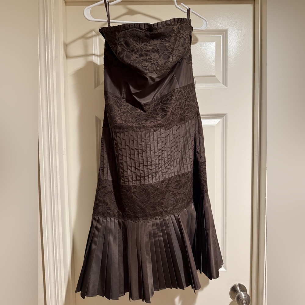 Banana Republic Dark Brown Flapper Dress with Faux Shrug, strapless, detailed
